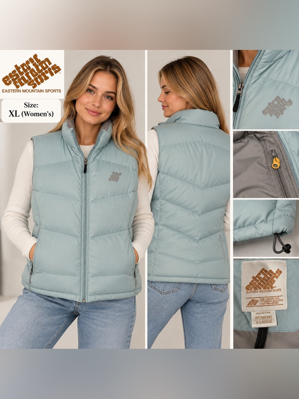 Eastern Mountain Sports Women's Light Blue Insulated Puffer Vest Sz L/XL